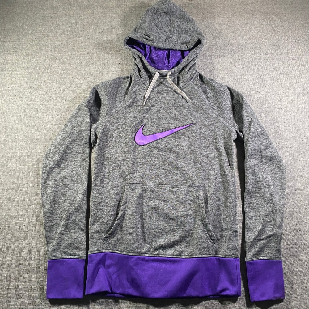Nike Therma Fit Gray Purple Logo Hoodie Therma-FIT Women's XS Fleece Lined